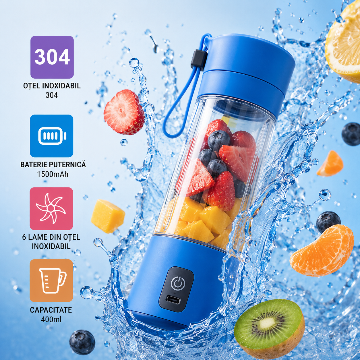 🥉 NutriBlend™ – Blender Portabil USB 400ml