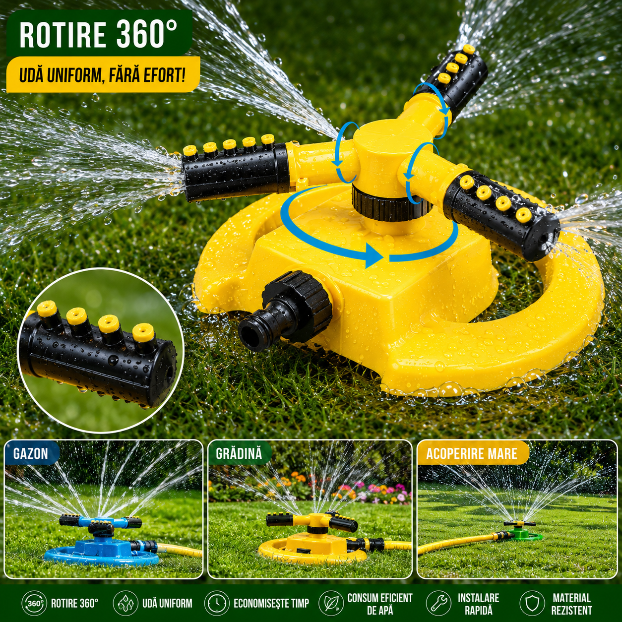 Aspersor Rotativ 360° pentru Grădină