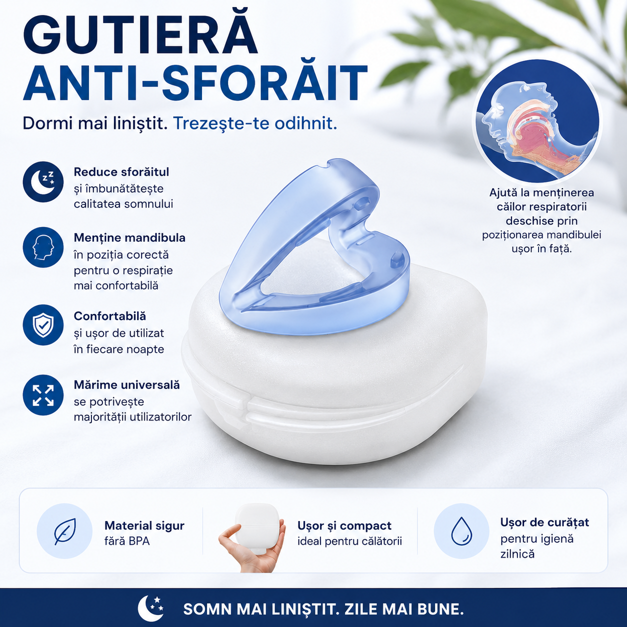Gutieră Anti-Sforăit cu Mărime Universală